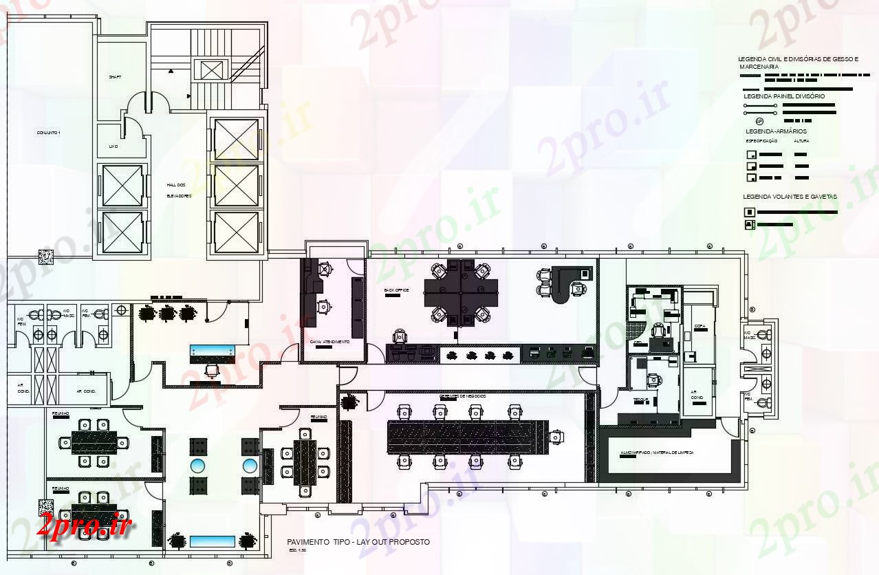 دانلود نقشه  ساختمان اداری تجاری  دفتر کار 23×33 متر (کد34303)