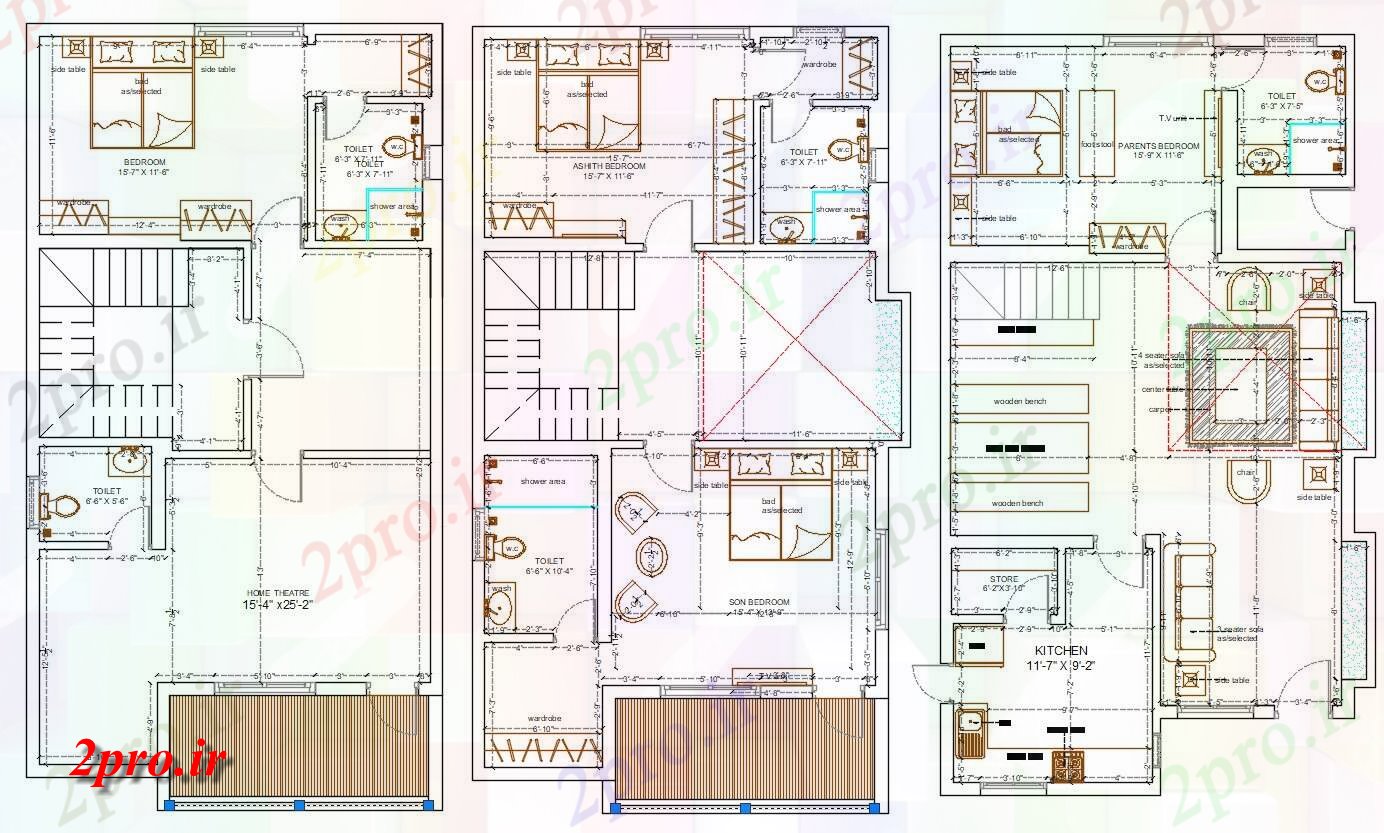 دانلود نقشه مسکونی ، ویلایی ، آپارتمان 29×54 متر 29 در 54 متر (کد34414)