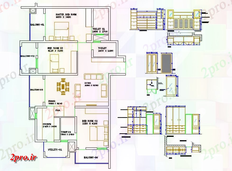 دانلود نقشه مسکونی ، ویلایی ، آپارتمان 11×17 متر 10 در 16 متر (کد34459)