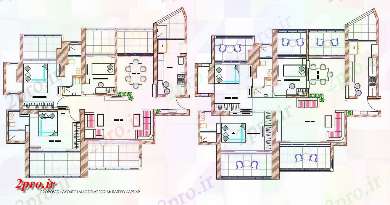 دانلود نقشه مسکونی ، ویلایی ، آپارتمان 46×57 متر 51 در 52 متر (کد34468)