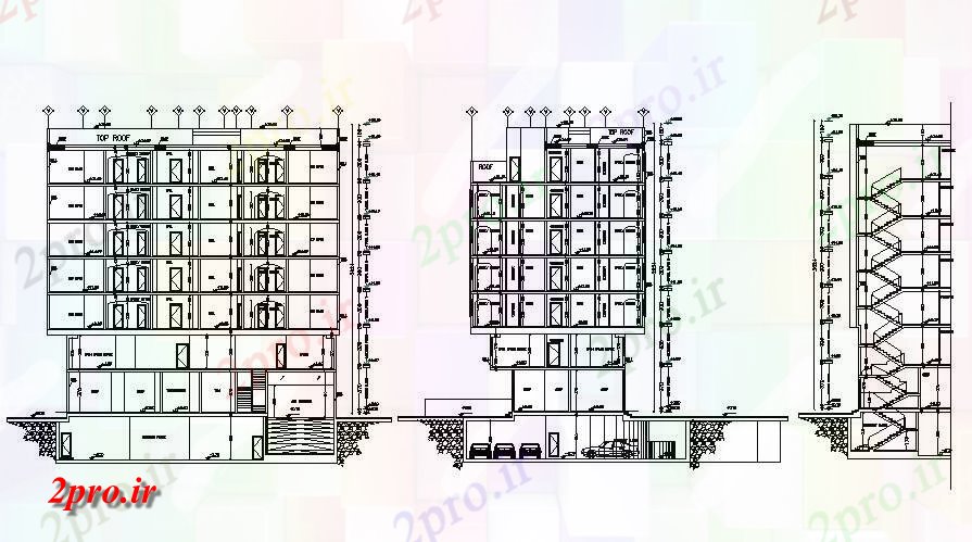 دانلود نقشه نما و برش ساختمان ، برج  (کد34503)