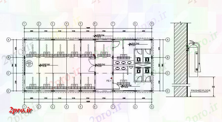 دانلود نقشه اداری ، دفتر کار ، تجاری 7×19 متر (کد34568)