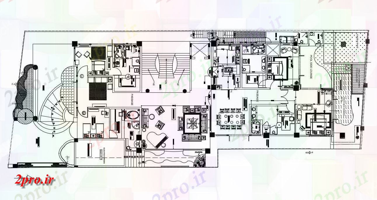دانلود نقشه ساختمان مسکونی  ، ویلایی ، آپارتمان 65×173 متر (کد34606)