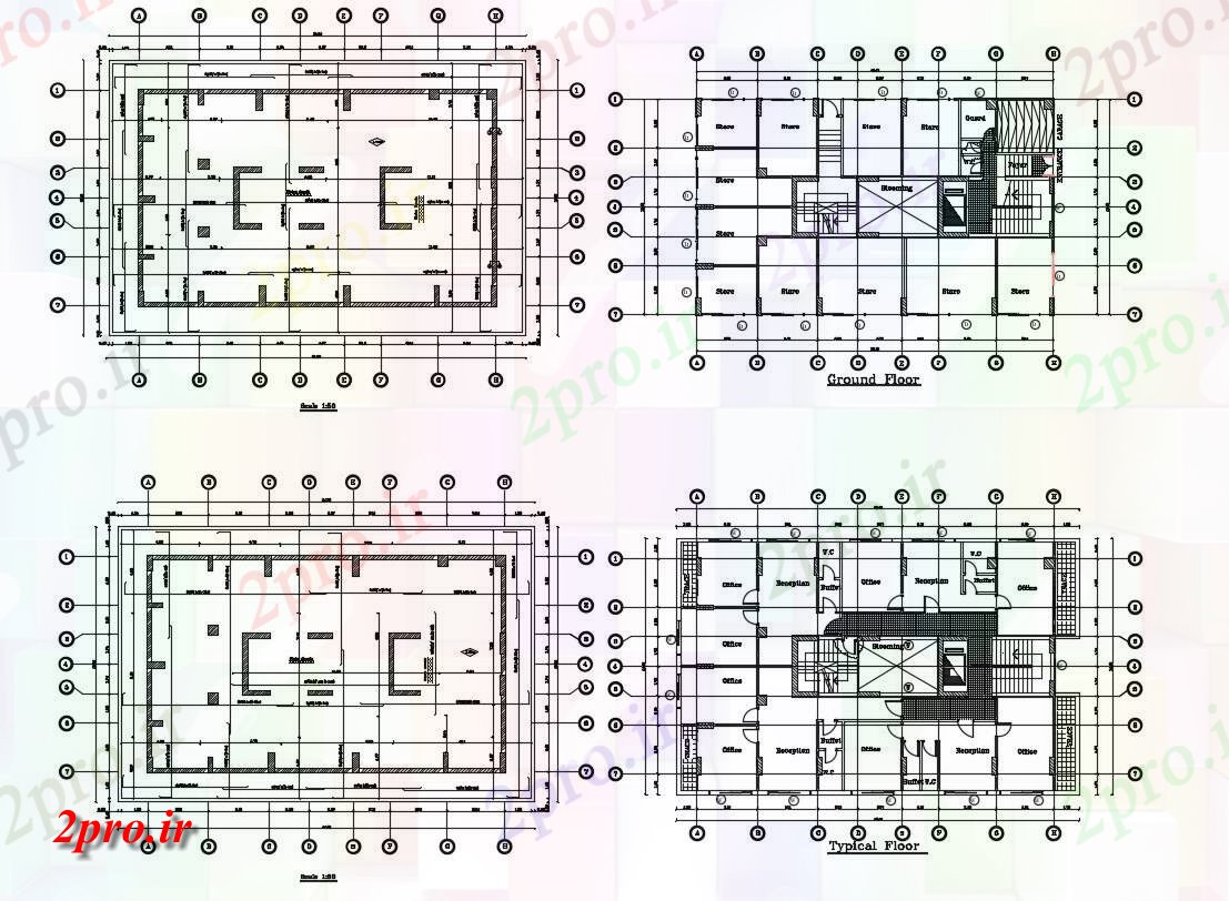 دانلود نقشه ساختمان اداری ، دفتر کار ، تجاری 16×24 متر (کد34630)