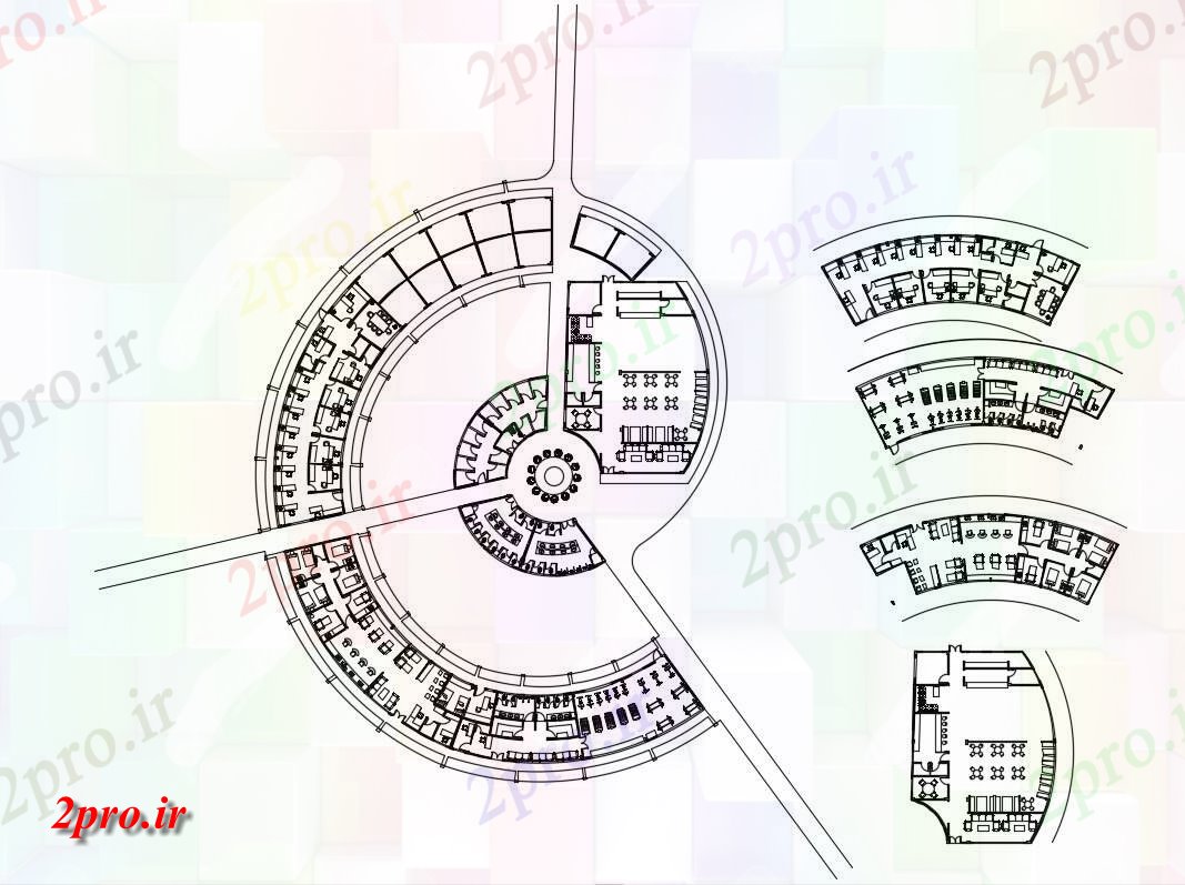 دانلود نقشه ساختمان تجاری ، اداری ، دفتر کار 43×58 متر (کد34648)