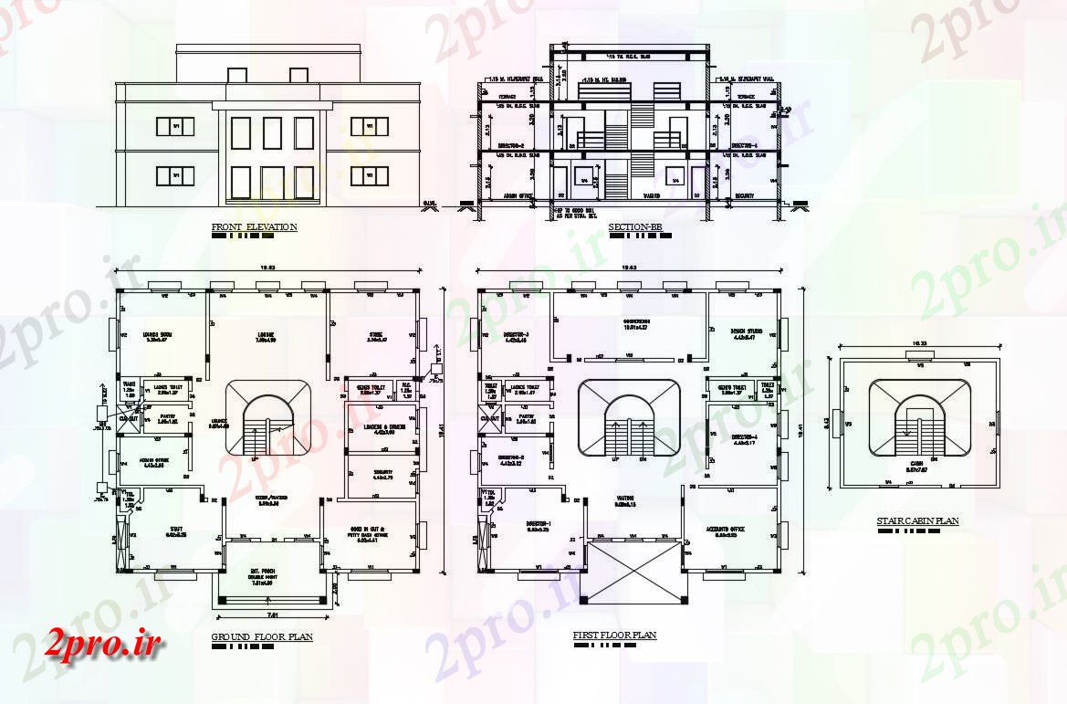 دانلود نقشه ساختمان اداری ، دفتر کار ، تجاری 18×19 متر (کد34735)