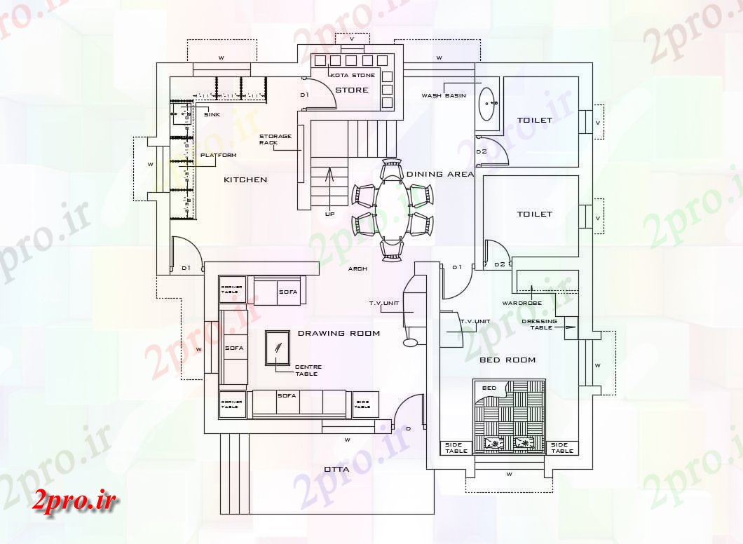 دانلود نقشه ساختمان مسکونی  ، ویلایی ، آپارتمان 48×48 متر (کد34741)