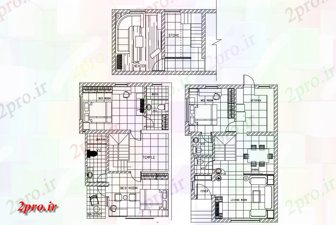 دانلود نقشه ساختمان مسکونی  ، ویلایی ، آپارتمان 29×44 متر (کد34744)