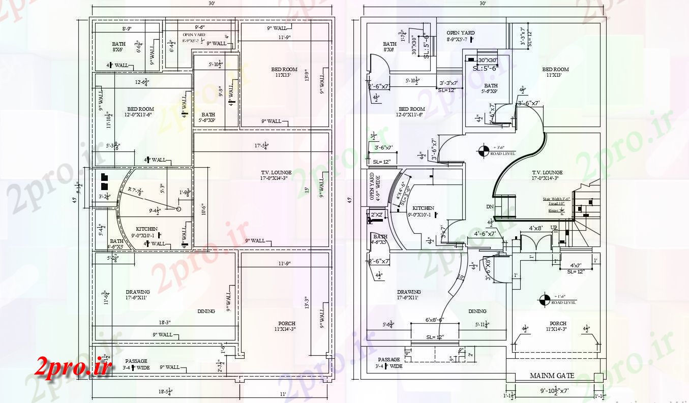دانلود نقشه ساختمان مسکونی  ، ویلایی ، آپارتمان 36×54 متر (کد34788)