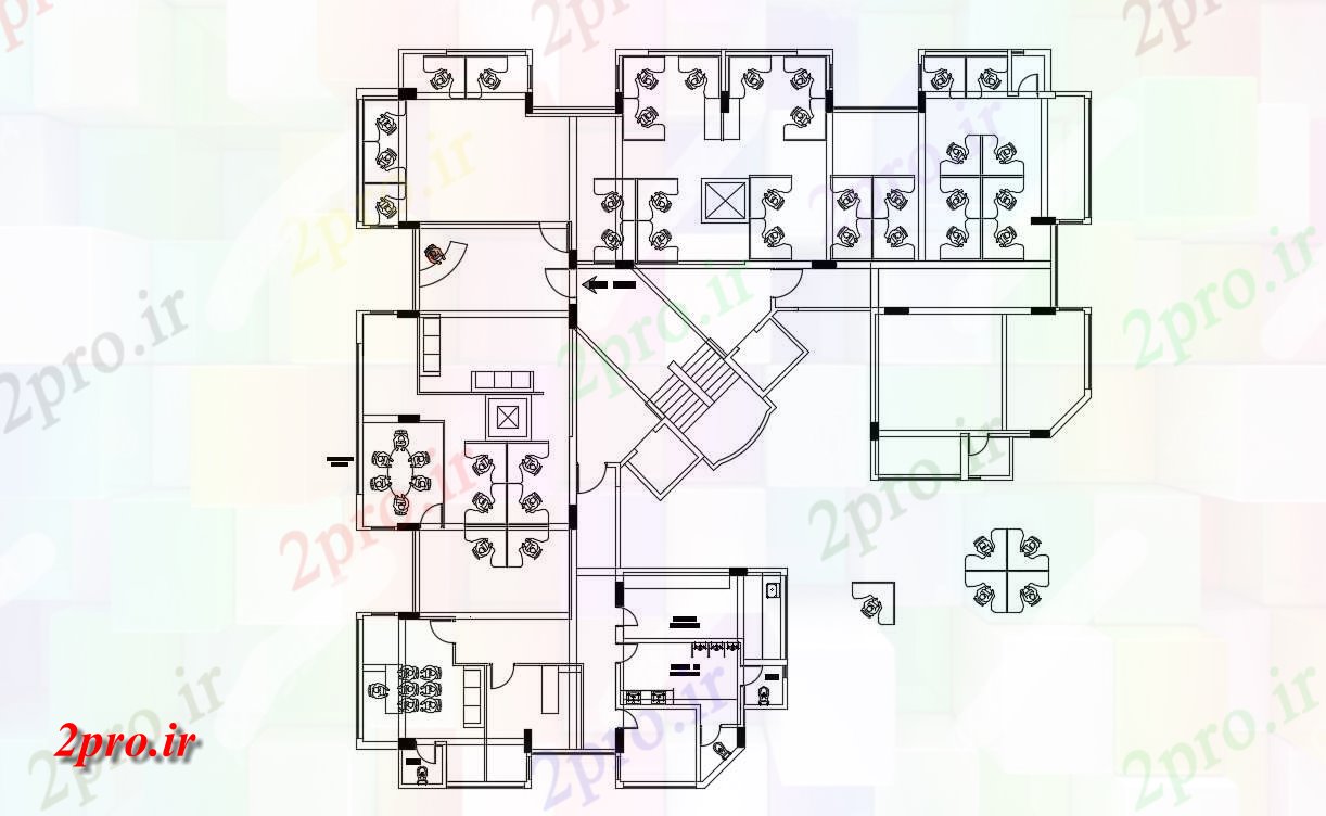 دانلود نقشه ساختمان اداری ، دفتر کار ، تجاری 10×10 متر (کد34810)