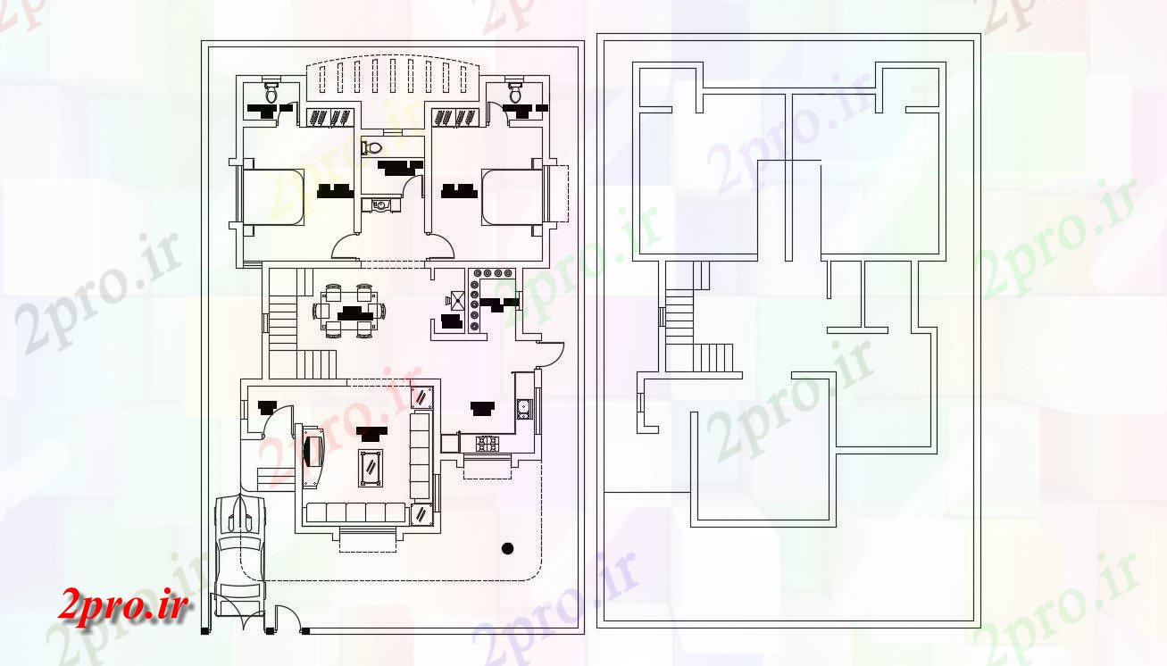 دانلود نقشه ساختمان مسکونی  ، ویلایی ، آپارتمان 48×73 متر (کد34813)