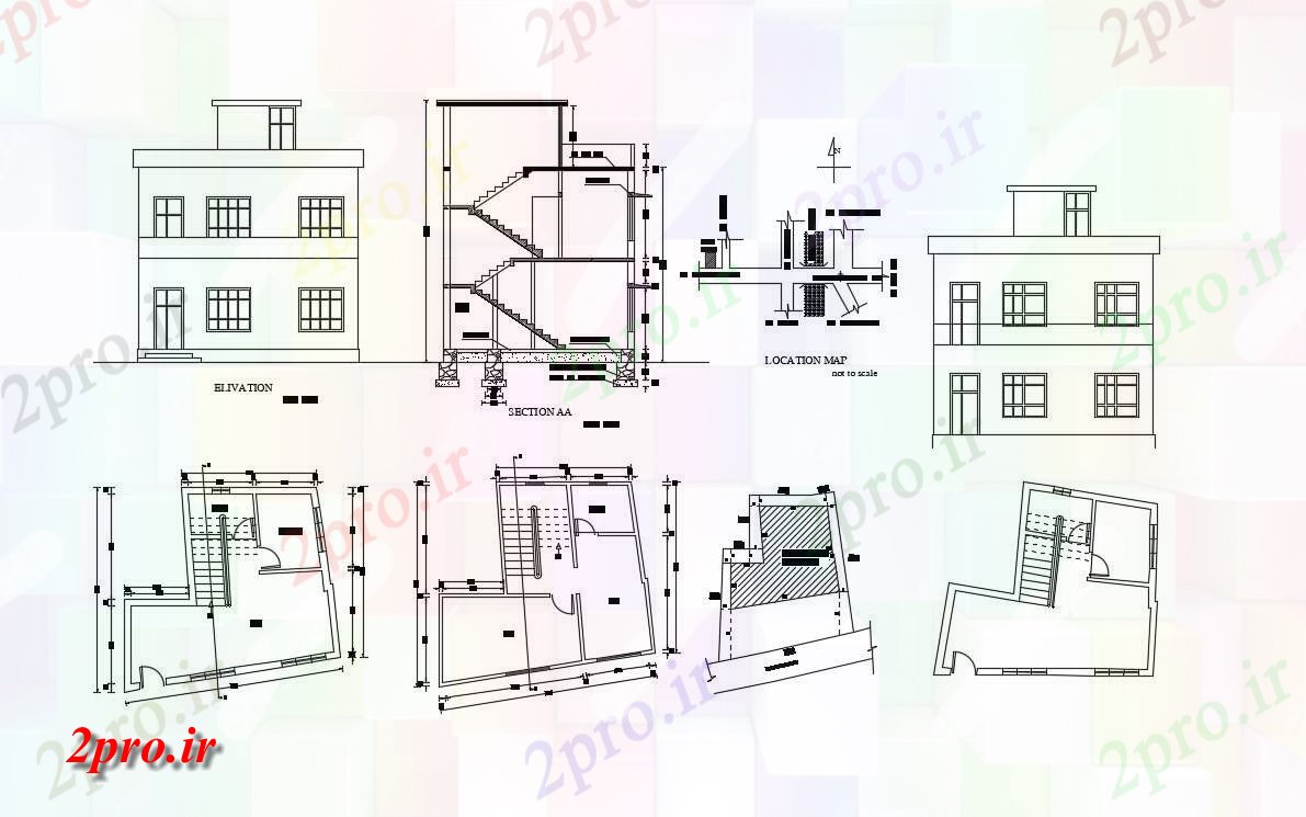 دانلود نقشه ساختمان مسکونی  ، ویلایی ، آپارتمان 67×73 متر (کد34816)