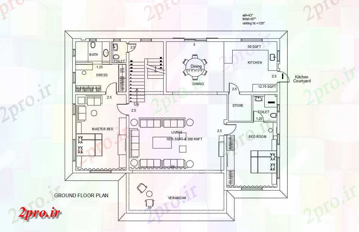 دانلود نقشه ساختمان مسکونی  ، ویلایی ، آپارتمان 53×64 متر (کد34825)