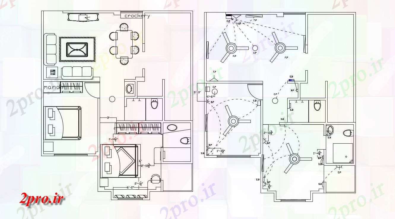 دانلود نقشه ساختمان مسکونی  ، ویلایی ، آپارتمان 32×39 متر (کد34836)