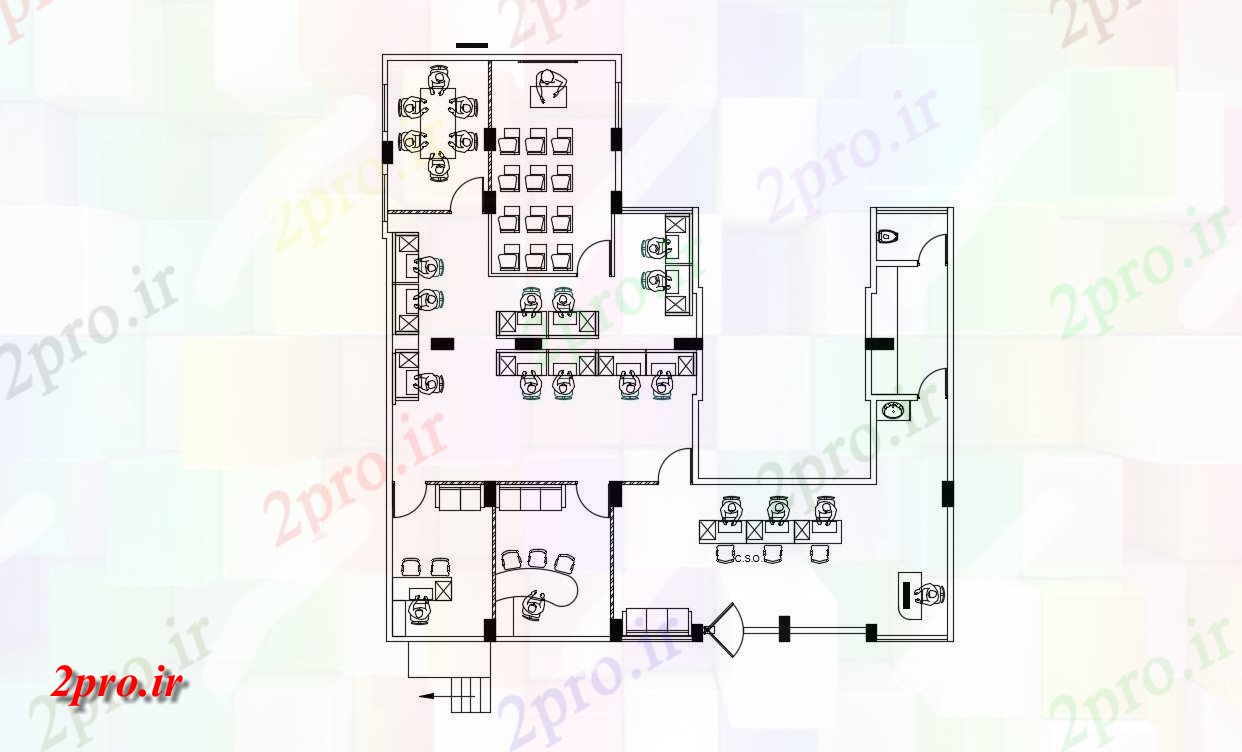 دانلود نقشه دفتر کار ، تجاری ، اداری ، کارگاه ، کارخانه ، شرکت 57×59 متر (کد34846)