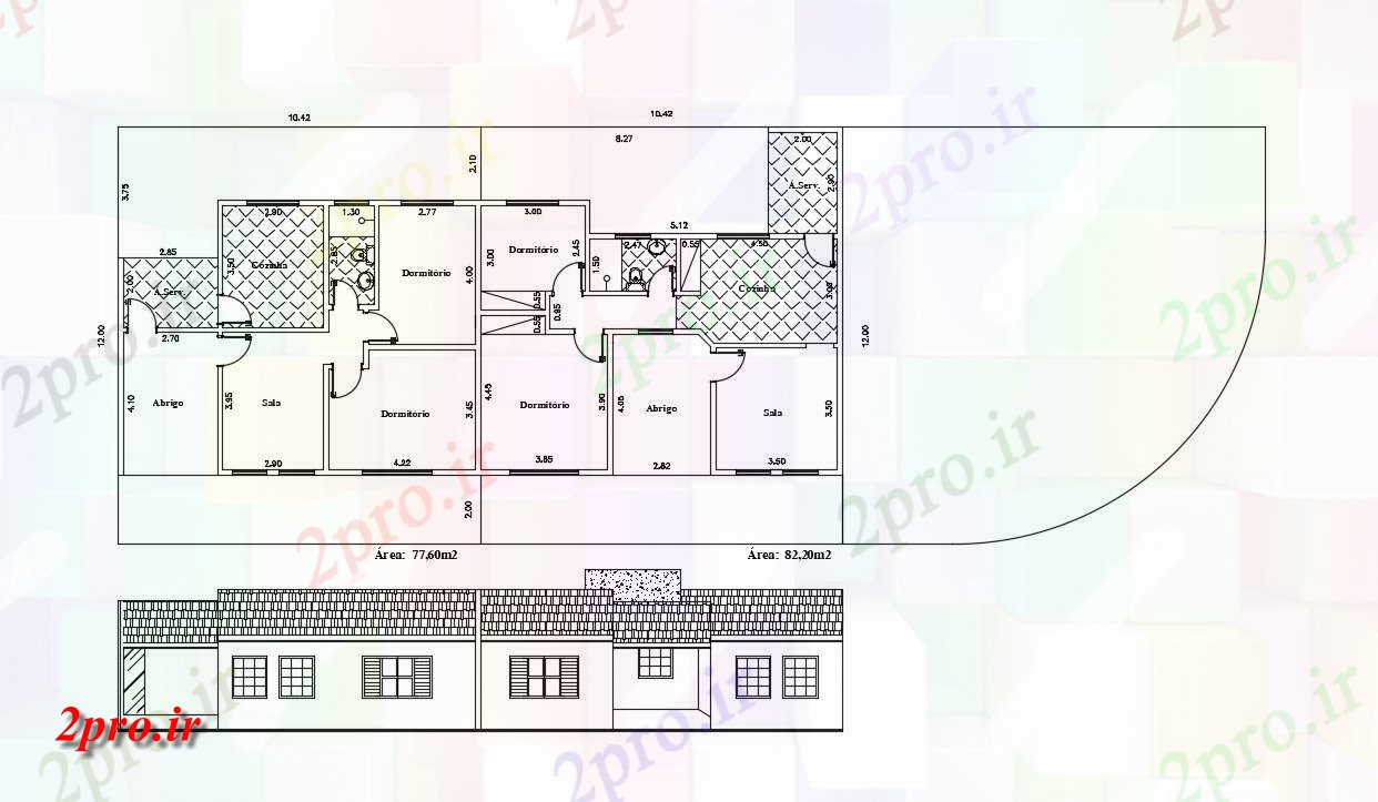 دانلود نقشه ساختمان مسکونی  ، ویلایی ، آپارتمان 10×20 متر (کد34876)