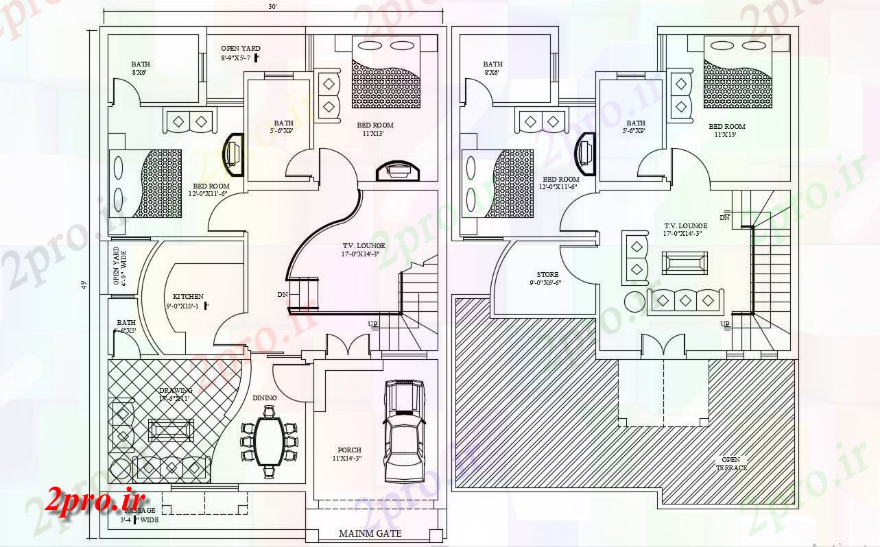 دانلود نقشه ساختمان مسکونی  ، ویلایی ، آپارتمان 36×54 متر (کد34878)