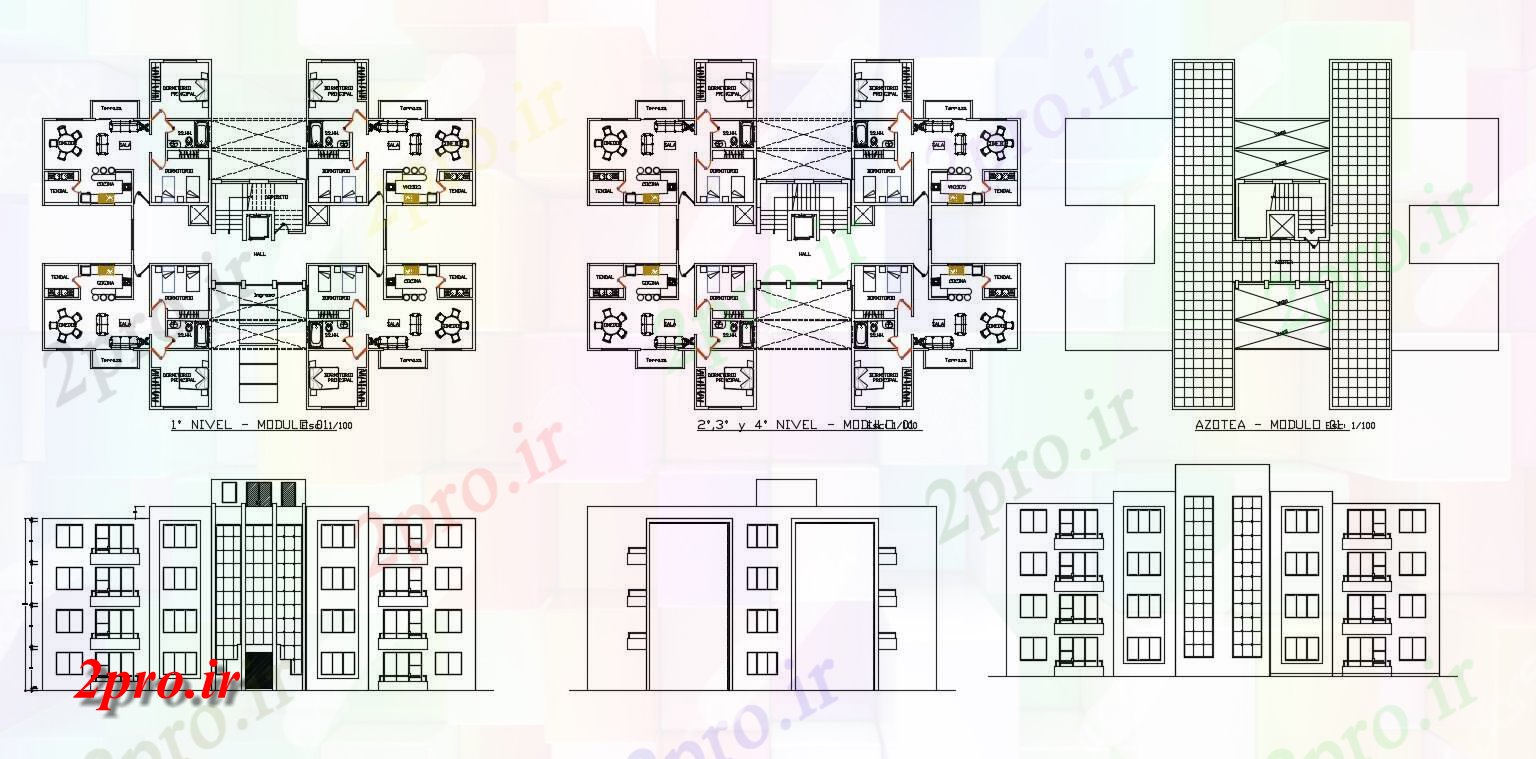 دانلود نقشه مسکونی  ، ویلایی ، آپارتمان 23×28 متر (کد34928)