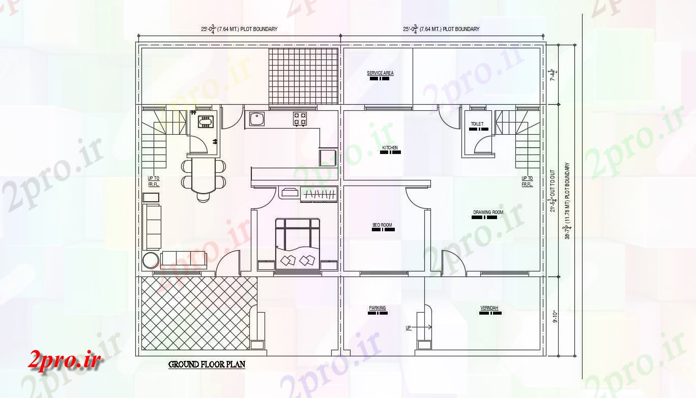 دانلود نقشه ساختمان مسکونی  ، ویلایی ، آپارتمان 46×60 متر (کد34950)