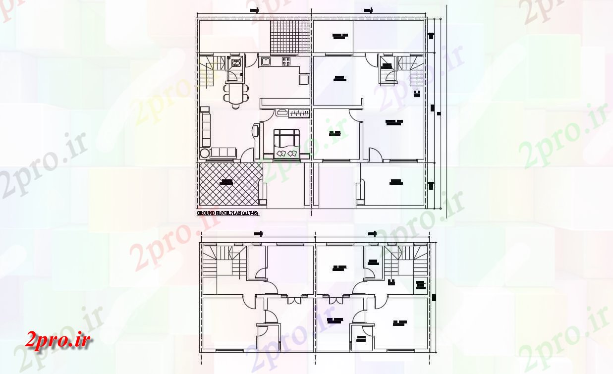 دانلود نقشه ساختمان مسکونی  ، ویلایی ، آپارتمان 49×59 متر (کد34952)