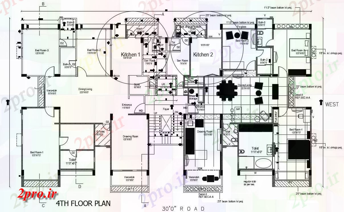 دانلود نقشه ساختمان مسکونی  ، ویلایی ، آپارتمان 66×114 متر (کد35031)