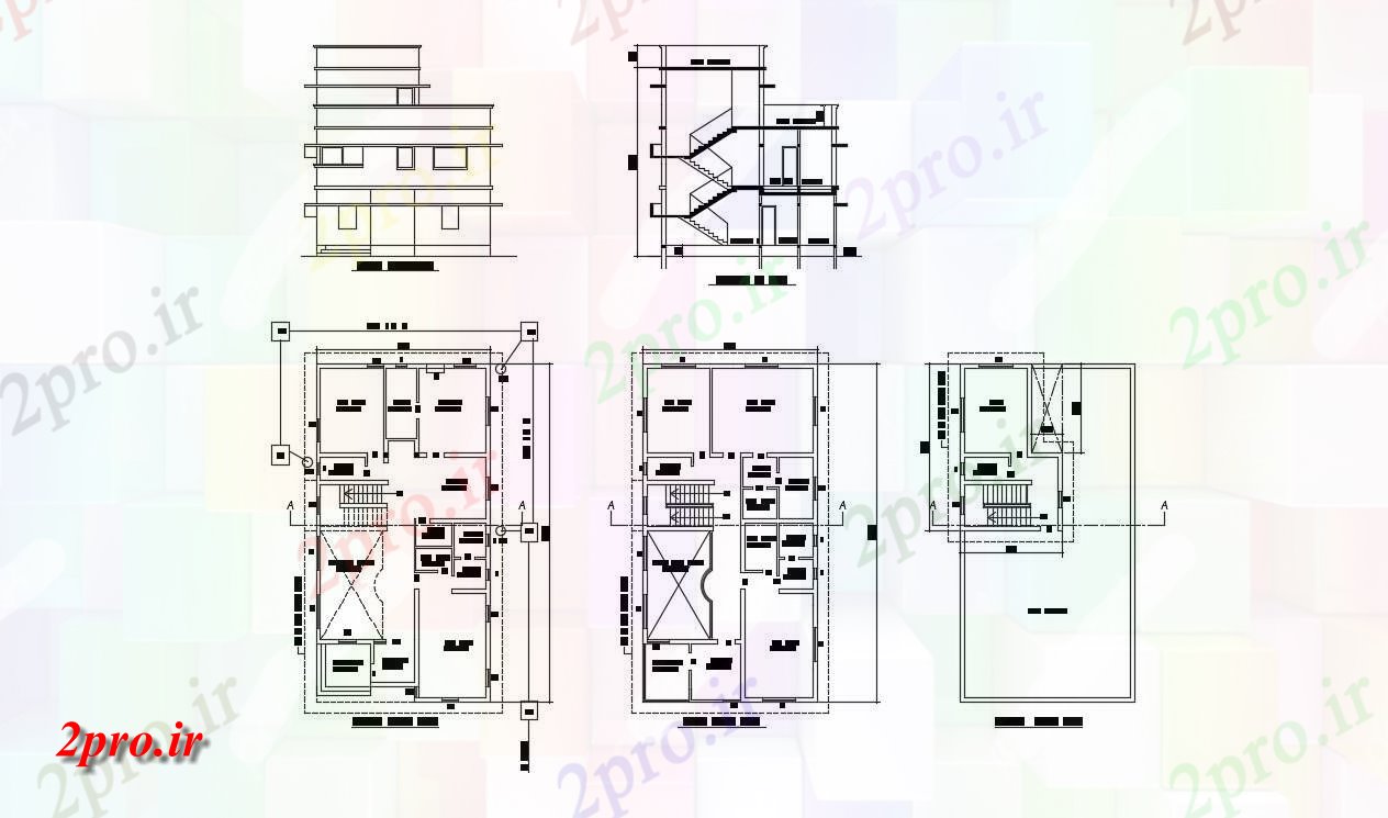 دانلود نقشه ساختمان مسکونی  ، ویلایی ، آپارتمان 9×18 متر (کد35054)