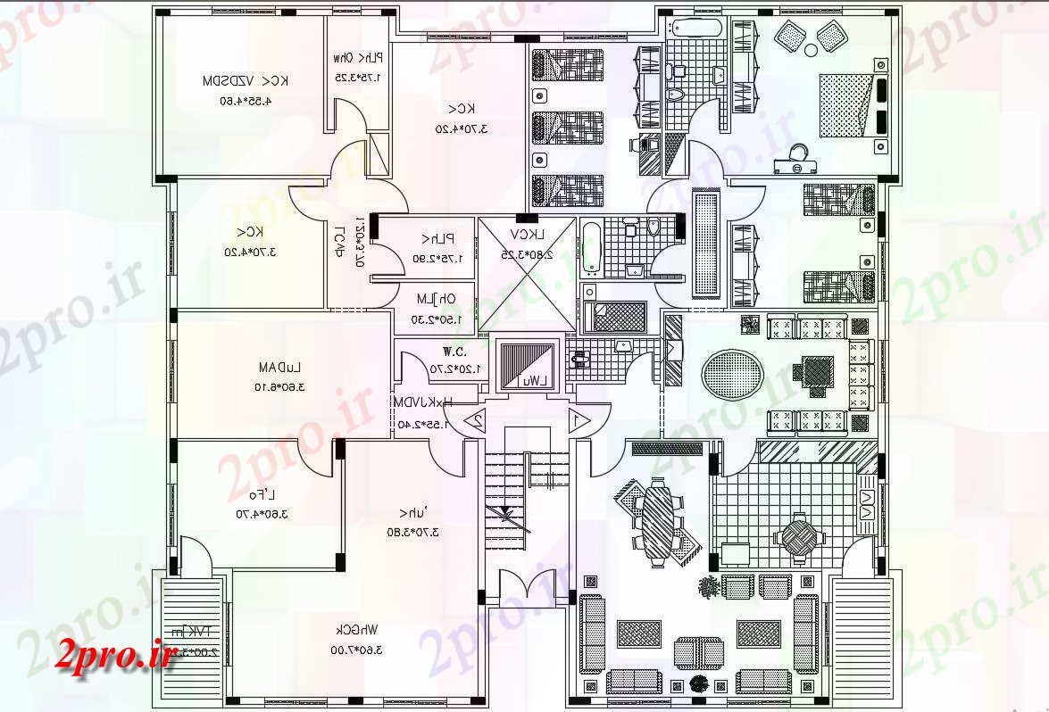 دانلود نقشه ساختمان مسکونی  ، ویلایی ، آپارتمان 19×21 متر (کد35068)