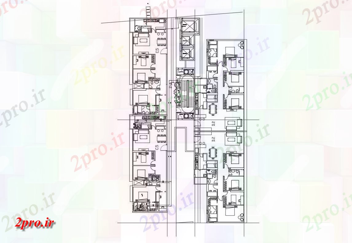 دانلود نقشه ساختمان مسکونی  ، ویلایی ، آپارتمان 22×36 متر (کد35103)