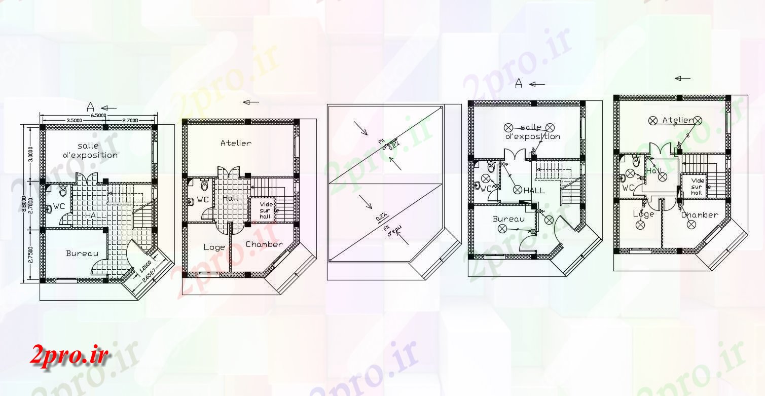 دانلود نقشه خانه ساده و کوچک ، مسکونی  ، ویلایی ، آپارتمان 6×8 متر (کد35244)