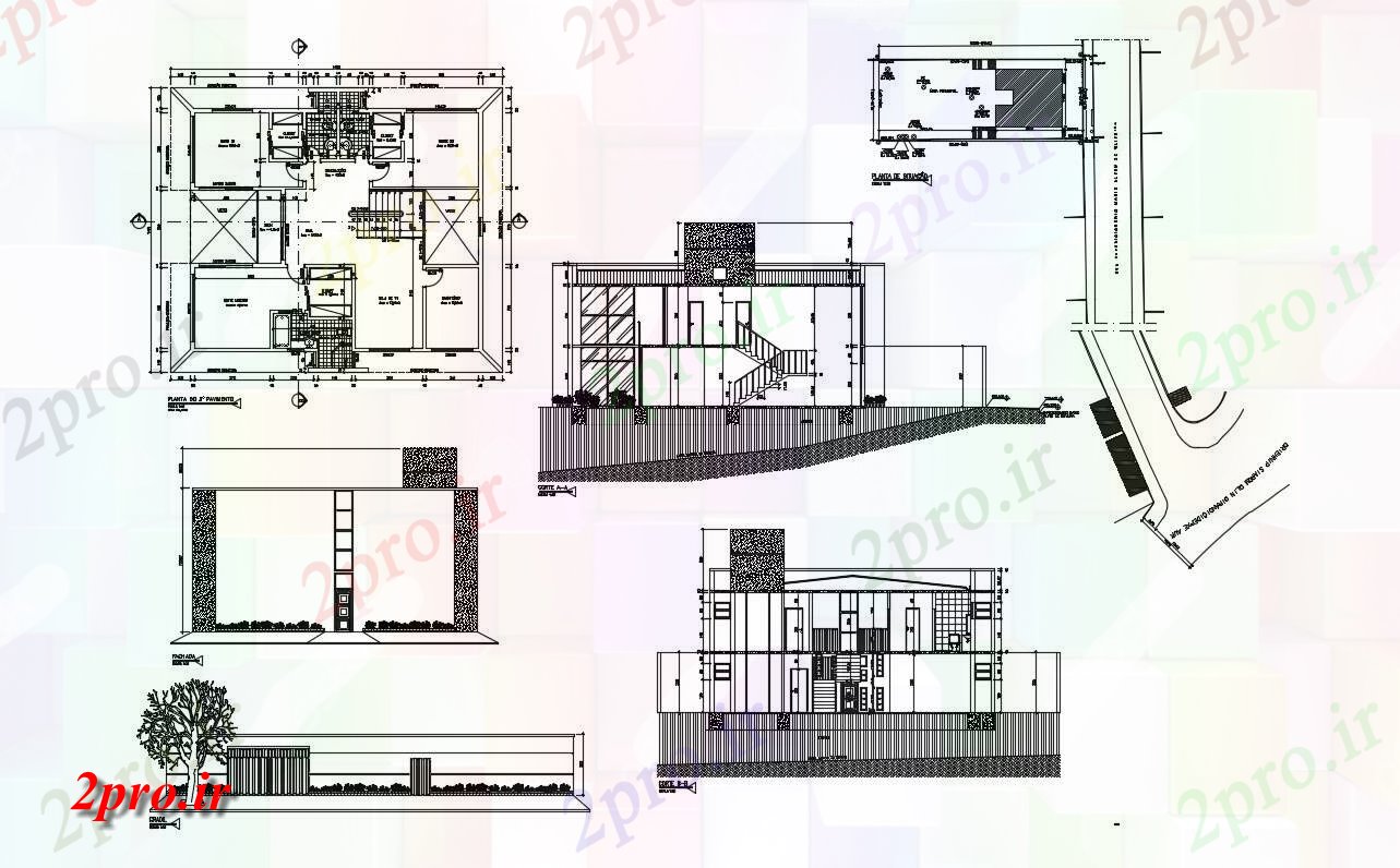 دانلود نقشه ساختمان مسکونی  ، ویلایی ، آپارتمان 14×16 متر (کد35264)