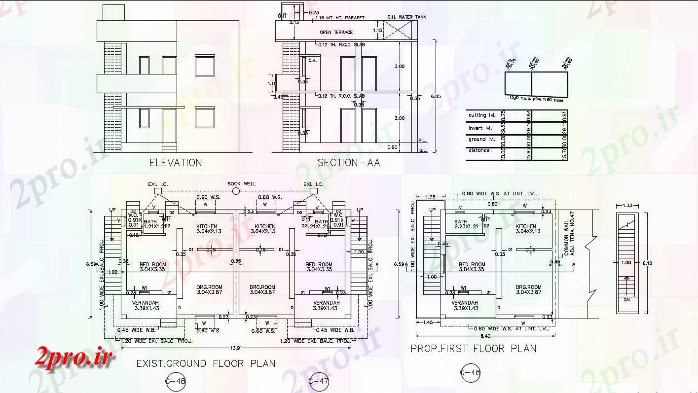 دانلود نقشه ساختمان مسکونی  ، ویلایی ، آپارتمان 6×14 متر (کد35325)