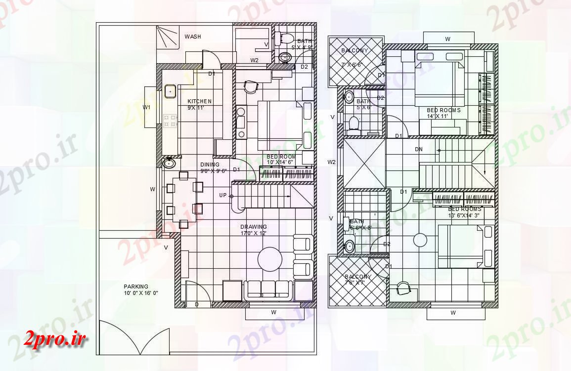 دانلود نقشه ساختمان مسکونی  ، ویلایی ، آپارتمان 33×50 متر (کد35391)