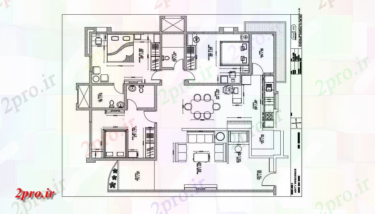 دانلود نقشه ساختمان مسکونی  ، ویلایی ، آپارتمان 11×13 متر (کد35401)