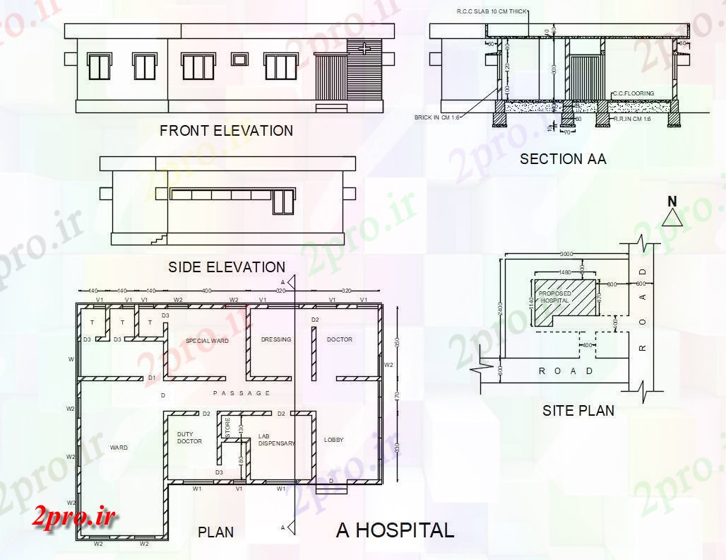 دانلود نقشه بیمارستان ، درمانگاه ، مرکز بهداشت ، کلینیک ، مطب 11×14 متر (کد35402)