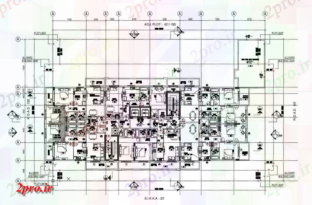 دانلود نقشه ساختمان مسکونی  ، ویلایی ، آپارتمان 19×44 متر (کد35435)
