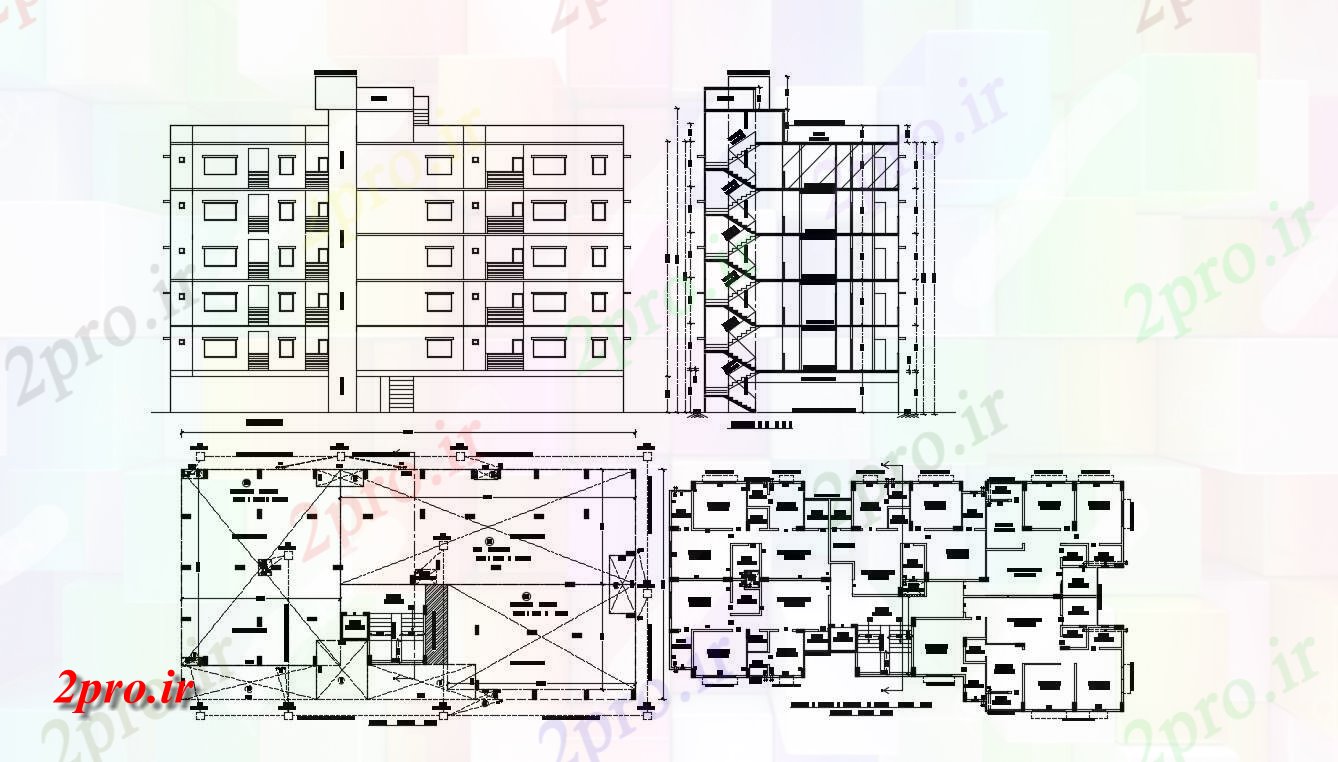 دانلود نقشه ساختمان مسکونی  ، ویلایی ، آپارتمان 15×30 متر (کد35438)