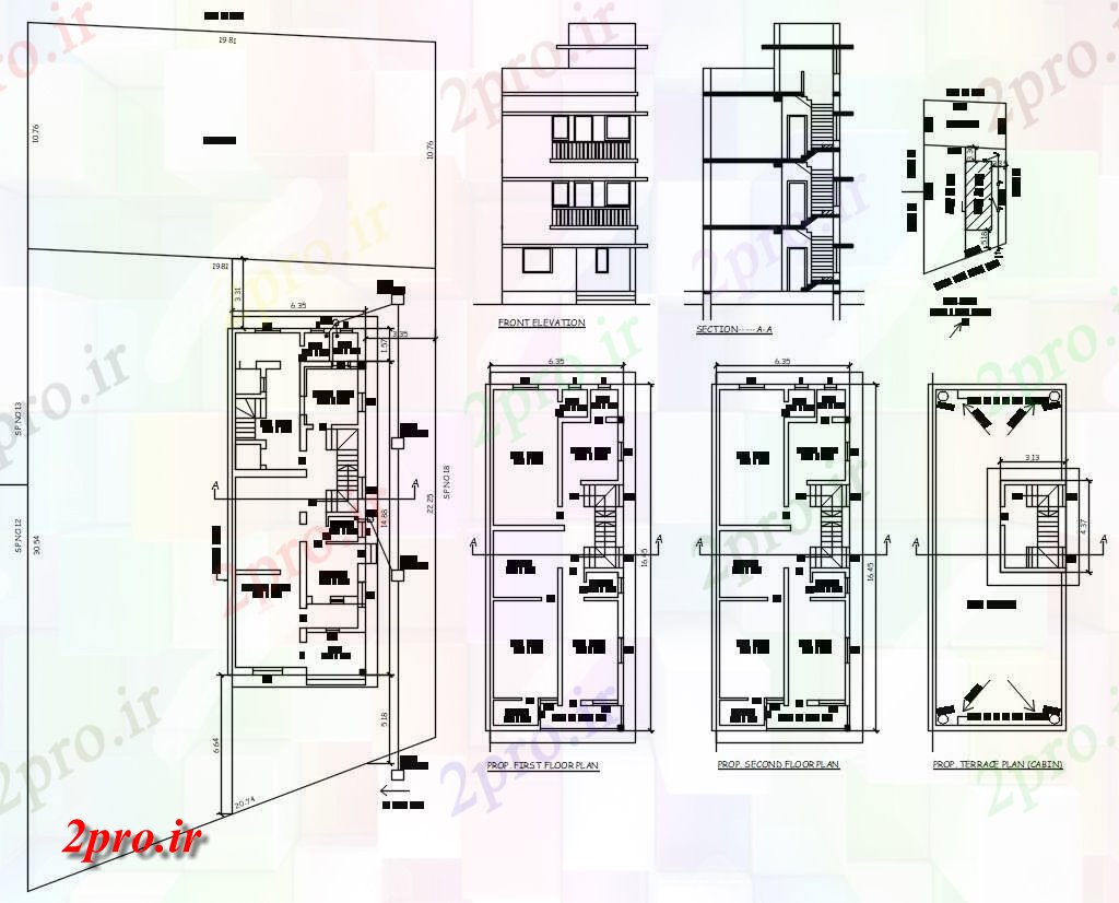 دانلود نقشه ساختمان مسکونی  ، ویلایی ، آپارتمان 10×19 متر (کد35441)