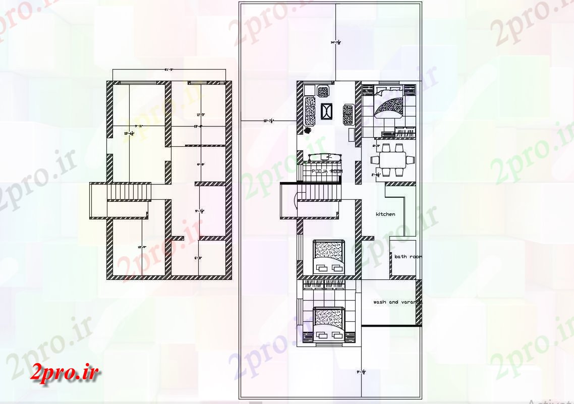 دانلود نقشه ساختمان مسکونی  ، ویلایی ، آپارتمان 28×60 متر (کد35504)
