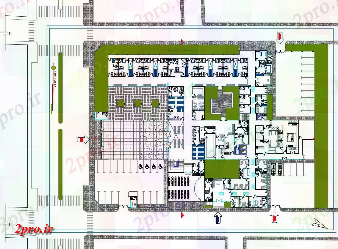 دانلود نقشه بیمارستان ، درمانگاه ، مرکز بهداشت ، کلینیک ، مطب 23×43 متر (کد35509)