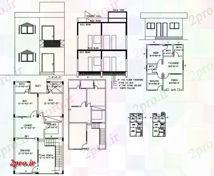 دانلود نقشه ساختمان مسکونی  ، ویلایی ، آپارتمان 11×21 متر (کد35641)