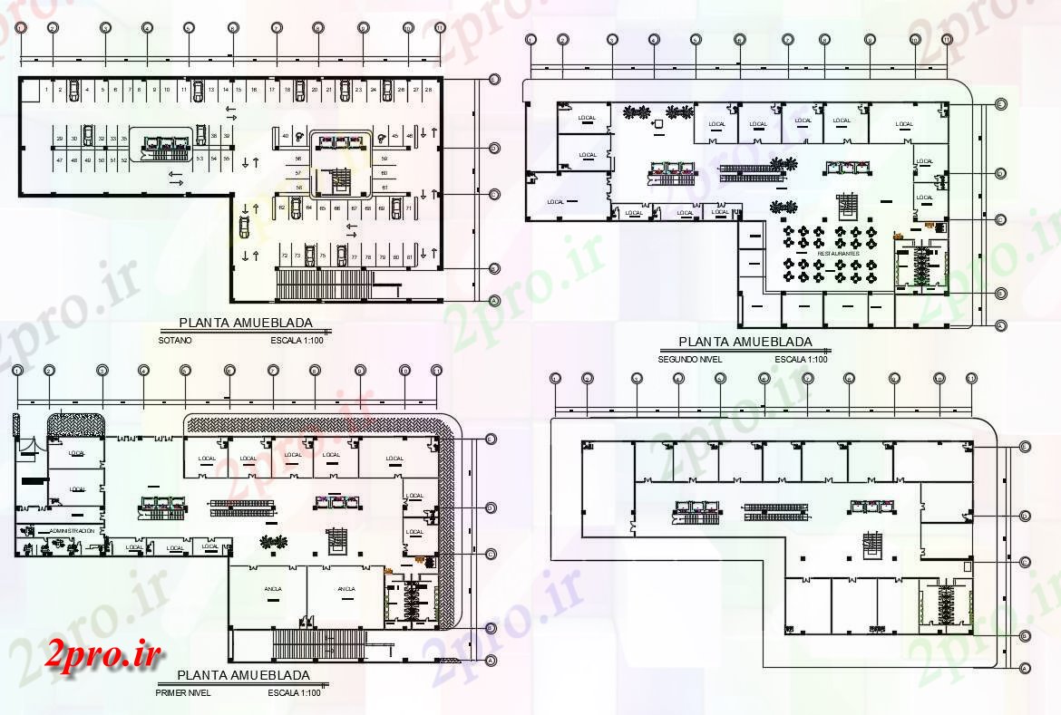دانلود نقشه  فروشگاه  تجاری  اداری 48×90 متر (کد35740)
