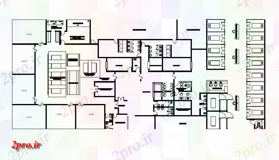 دانلود نقشه  طرح ساده از ساختمان بیمارستان 22×52 متر (کد35757)
