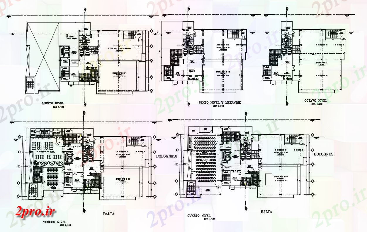 دانلود نقشه اداری ، دفتر کار ، تجاری 24×27 متر (کد35796)