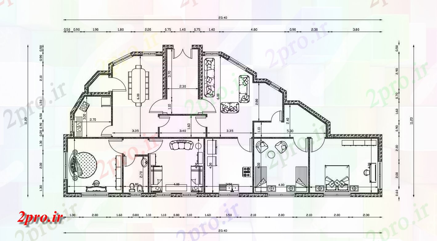 دانلود نقشه ساختمان مسکونی ، ویلا ، دوبلکس 10×23 متر 11 در 23 متر (کد35830)