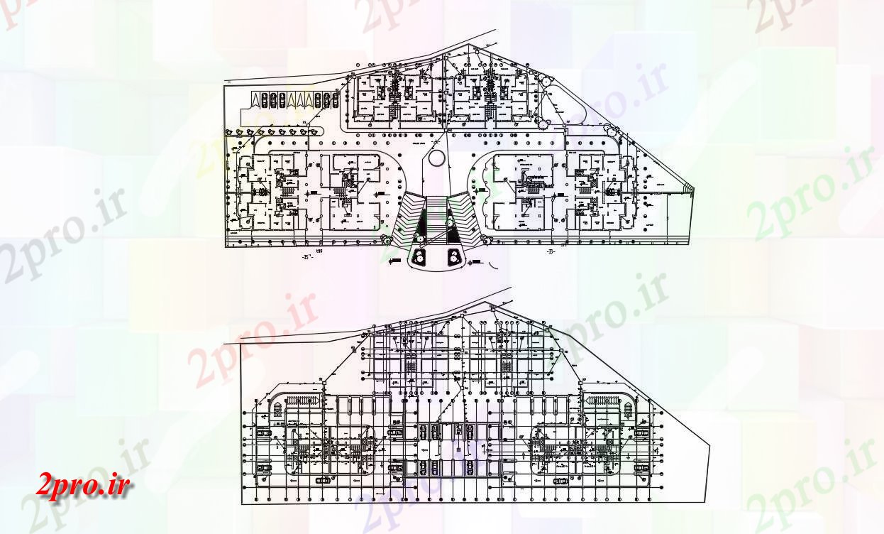 دانلود نقشه ساختمان تجاری ، اداری ، دفتر کار ، تجاری 60×130 متر (کد35835)