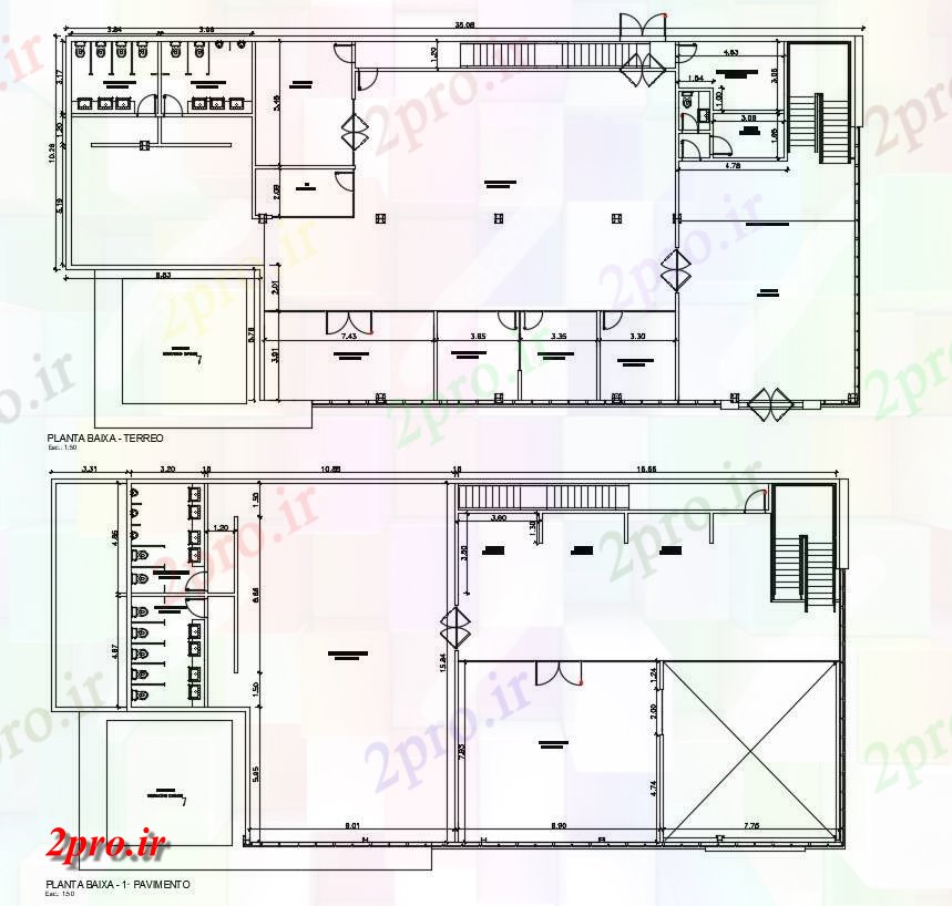 دانلود نقشه دفتر کار ، تجاری ، اداری ، کارگاه ، کارخانه ، شرکت 16×34 متر (کد35842)
