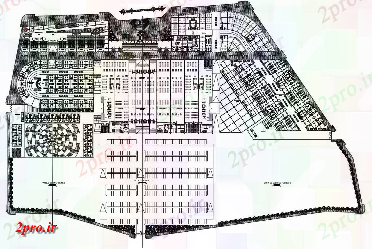دانلود نقشه مرکز تجاری ، اداری ، دفتر کار ، تجاری 146×343 متر (کد35941)