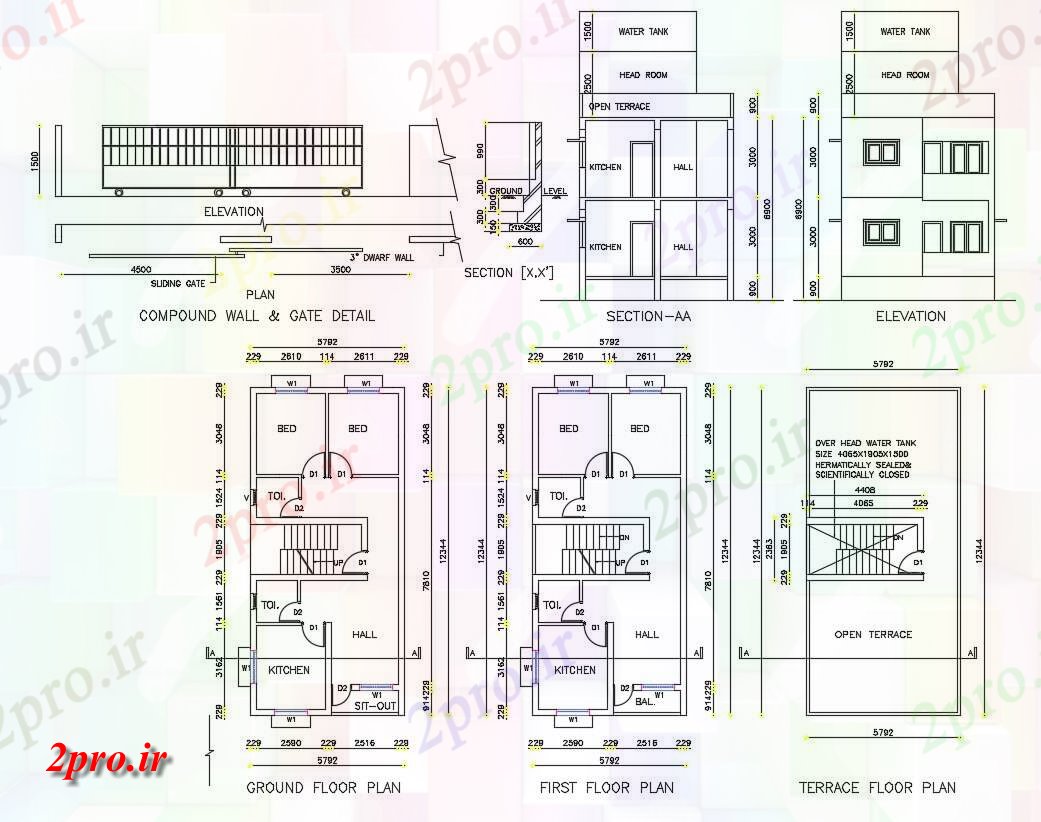 دانلود نقشه ساختمان مسکونی  ، ویلایی ، آپارتمان 6×12 متر (کد35975)