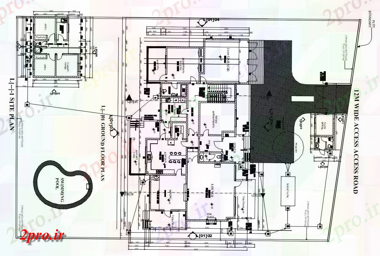 دانلود نقشه خانه با استخر ، ویلا ، باغ 17×25 متر (کد35983)