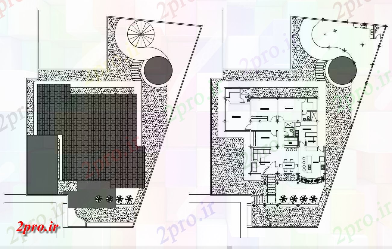 دانلود نقشه ویلا ، دوبلکس ، مسکونی به همراه محوطه سازی 14×14 متر (کد36037)